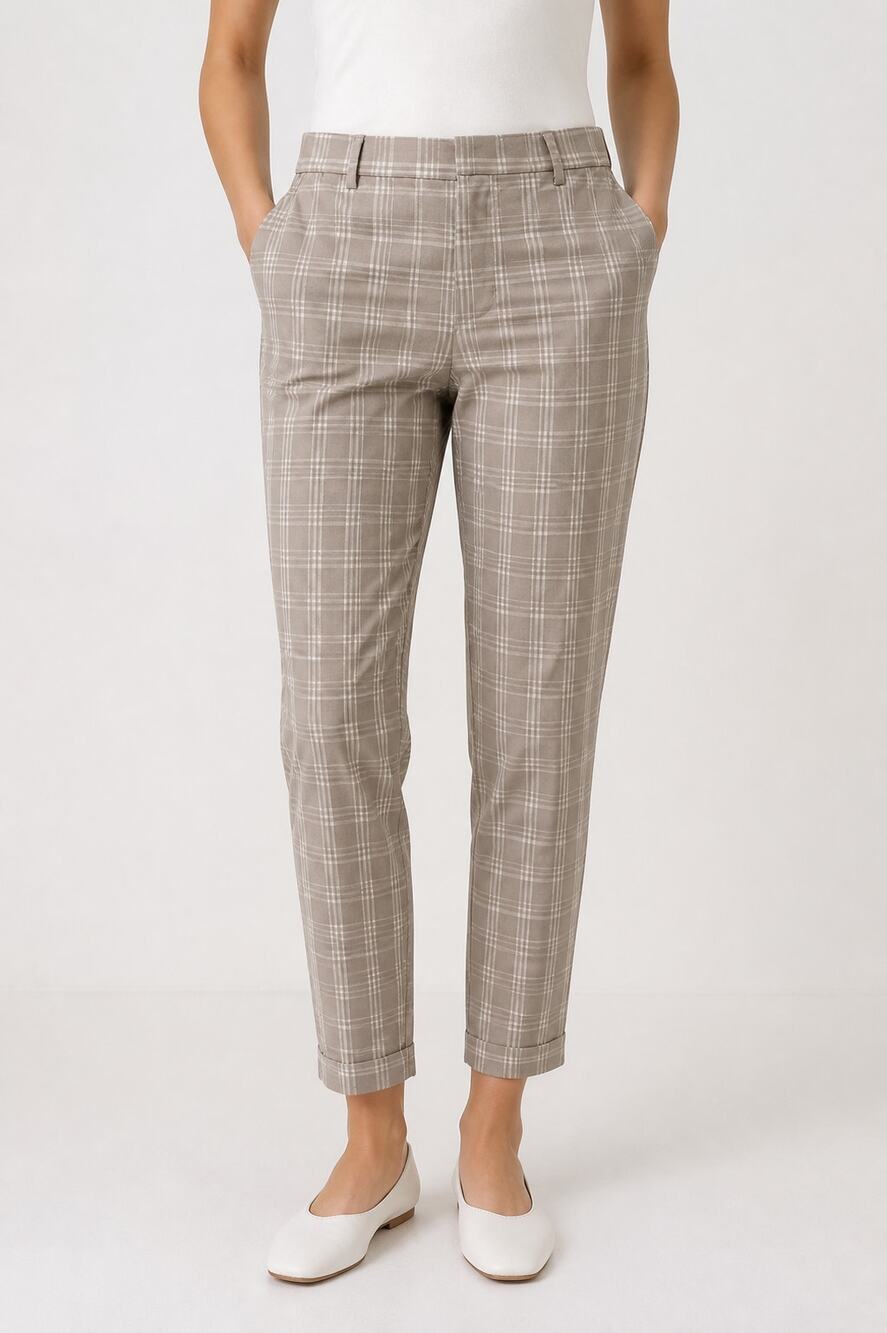H&M Skinny Fit Plaid Pants US 30 Brown White